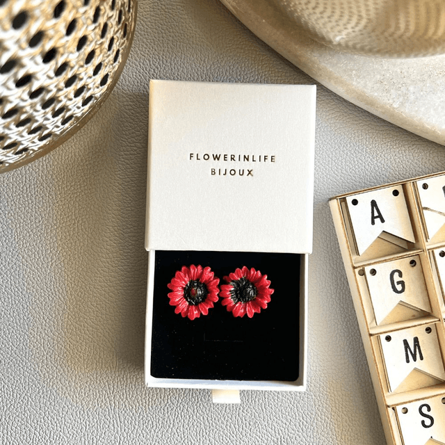 Boucles d'oreilles marguerite fleur rouge