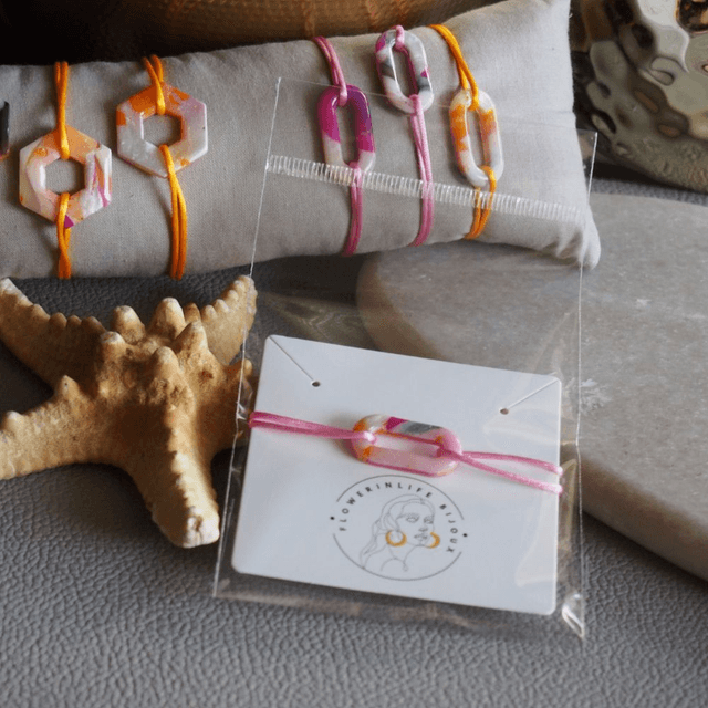 Bracelet amitié cordon nœud coulissant réglable femme rose nacre effet pierre