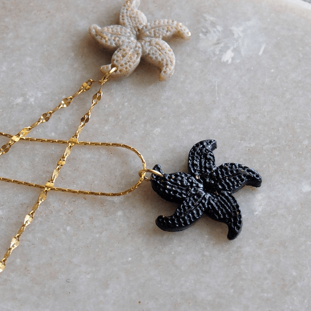 Collier tendance acier inoxydable étoile de mer noir