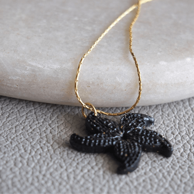 Collier tendance acier inoxydable étoile de mer noir