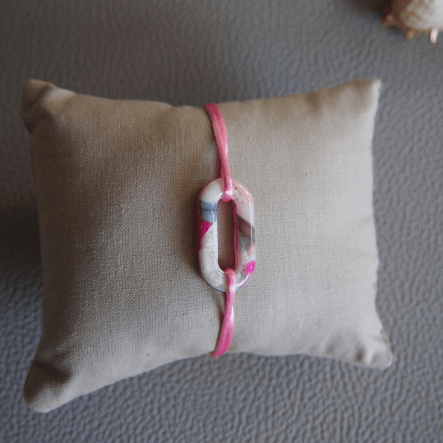 Bracelet amitié cordon nœud coulissant réglable femme rose nacre effet pierre
