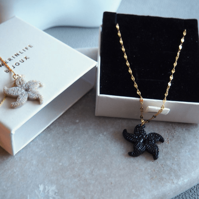 Collier tendance acier inoxydable étoile de mer noir