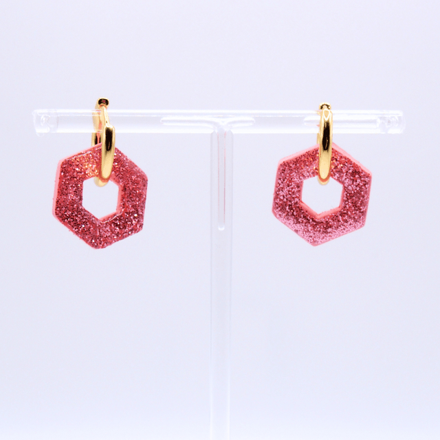 Boucles créoles roses pailletées fait main