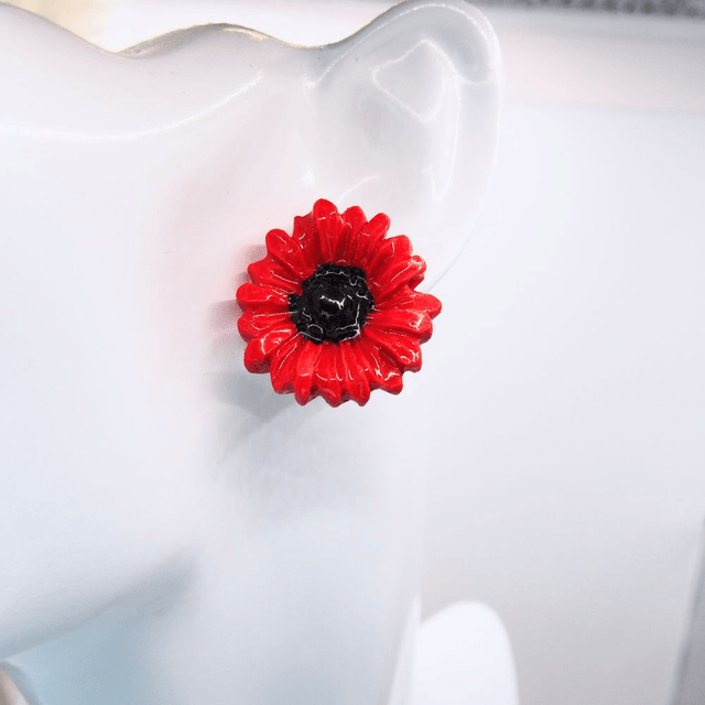 Boucles d'oreilles marguerite fleur rouge