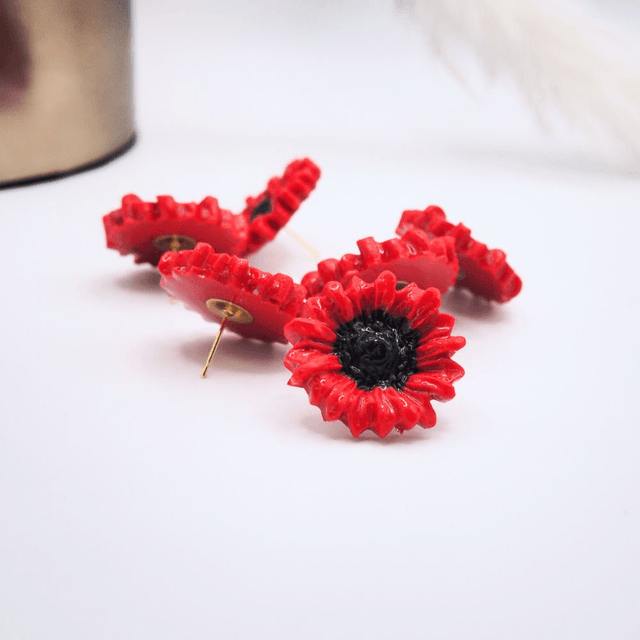 Boucles d'oreilles marguerite fleur rouge