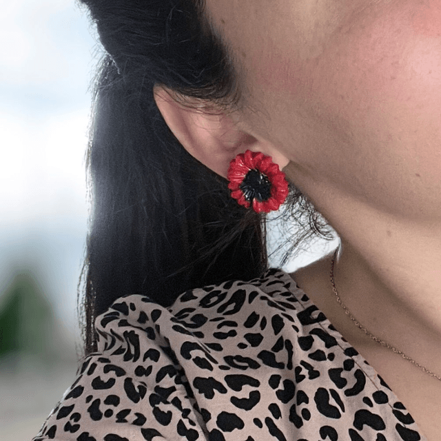 Boucles d'oreilles marguerite fleur rouge