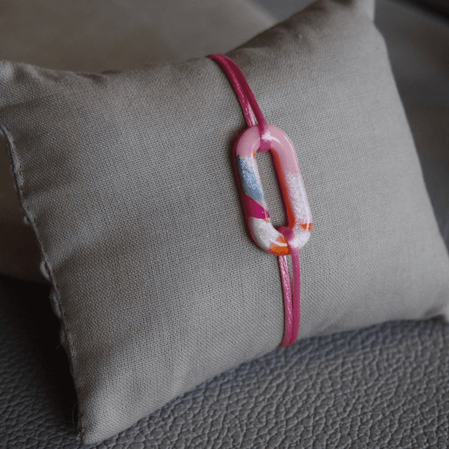 Bracelet artisanal d&#039;été pour femme en cordon ajustable rose