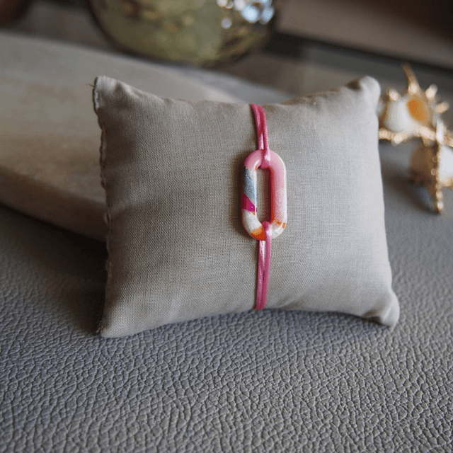 Bracelet artisanal d'été pour femme en cordon ajustable rose